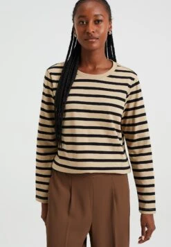WE FASHION Striped - T-Shirt À Manches Longues - Beige