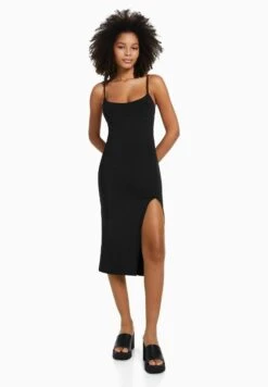 BERSHKA Midi - Robe Fourreau - Black