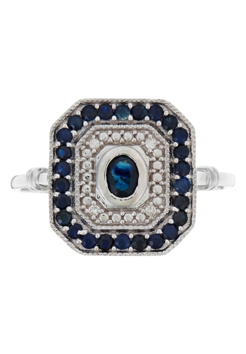 Ring 9K White Gold Diamond 0,22Ct/4 Saphir 1 Ct - Bague - Silver-Coloured 5 Ring 9K White Gold Diamond 0,22Ct/4 Saphir 1 Ct - Bague - Silver-Coloured – Image 3