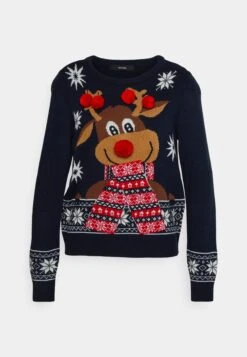 Vero Moda Petite Vmnewfrostydeer O Neck - Pullover - Navy Blazer -Mode et Luxe Boutique 63c5a25939624dabaa6bc5c6409218be