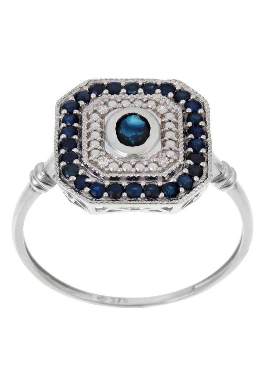 Ring 9K White Gold Diamond 0,22Ct/4 Saphir 1 Ct - Bague - Silver-Coloured 6 Ring 9K White Gold Diamond 0,22Ct/4 Saphir 1 Ct - Bague - Silver-Coloured – Image 4
